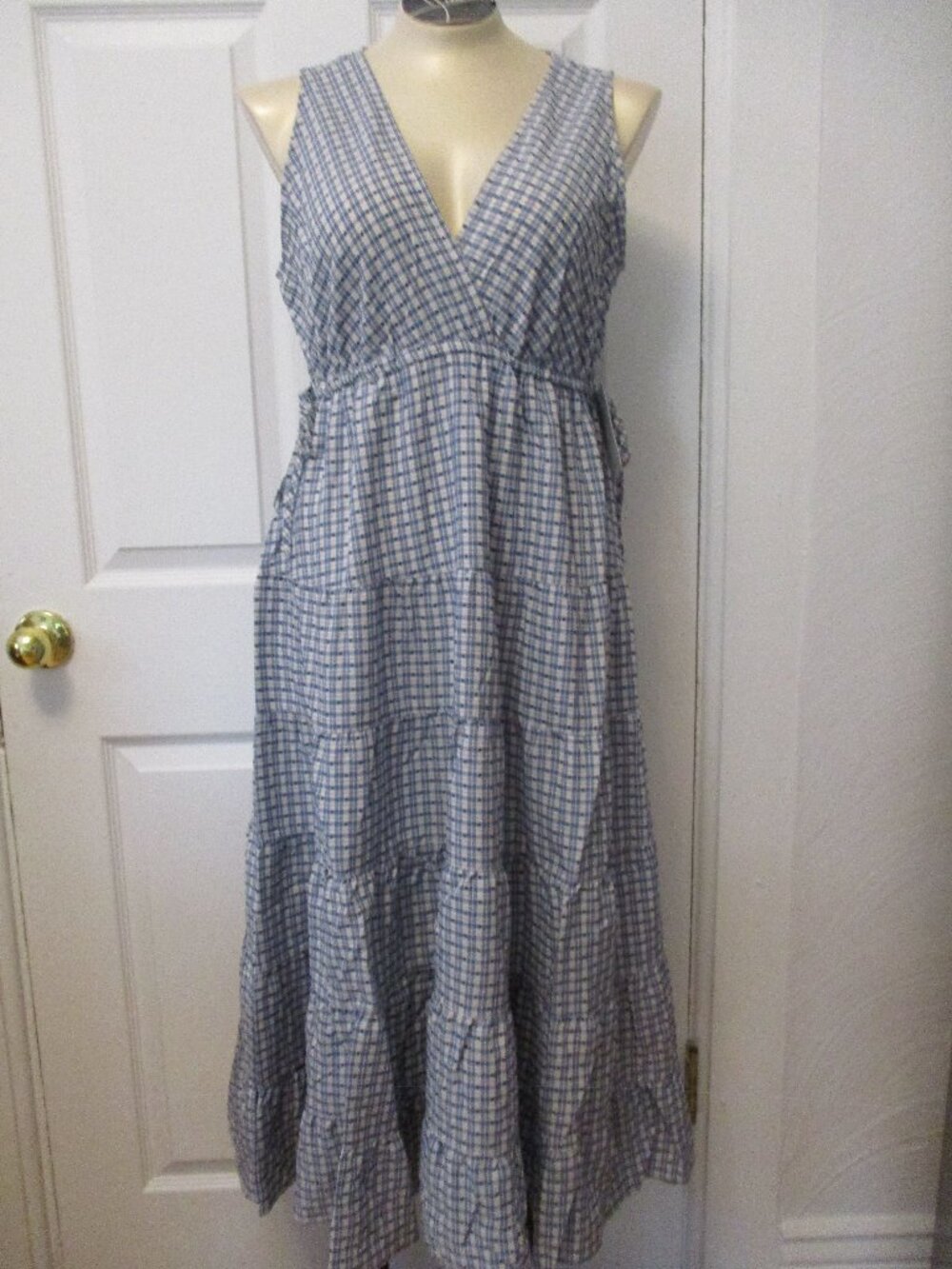 NEW Max Studio Sleeveless Midi Dress V-Neck Blue White Print NWT